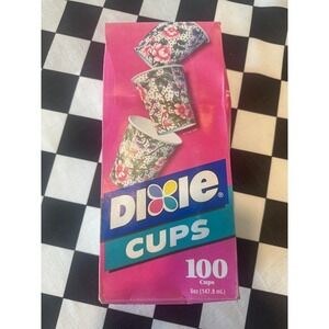 Vintage Dixie Cups 100 Count 5oz Pink Floral Design Bathroom Kitchen New Sealed